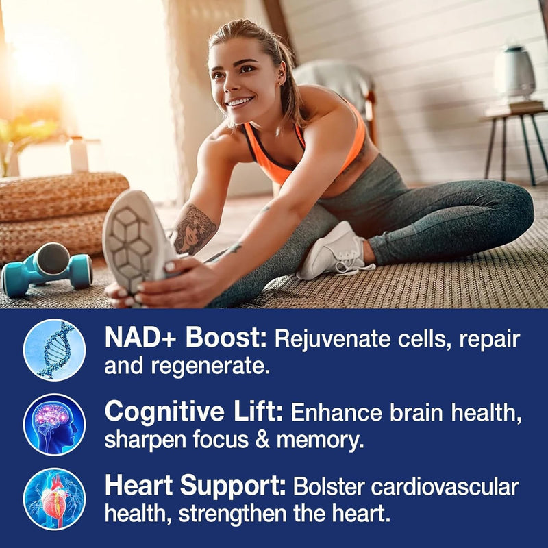 NAD+ Supplement - NAD Nicotinamide Riboside Resveratrol NAD Supplement 1000mg Pure Organic for Women and Men Anti-Aging, Energy, Concentration, 80 Capsules