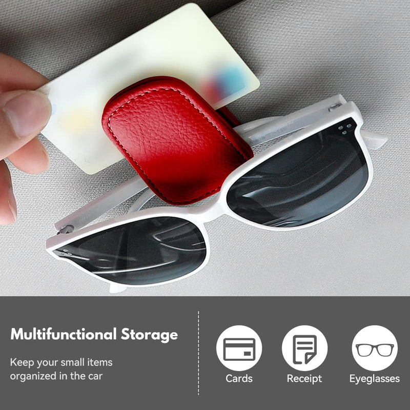 T Tersely Sunglasses Holder for Car Visor Universal Magnetic Adsorbed Leather Eyeglasses Holder Glasses Hanging Storage Clip Car Visor Accessories Ticket Card Clip for Car Accessories Parts (Brown)