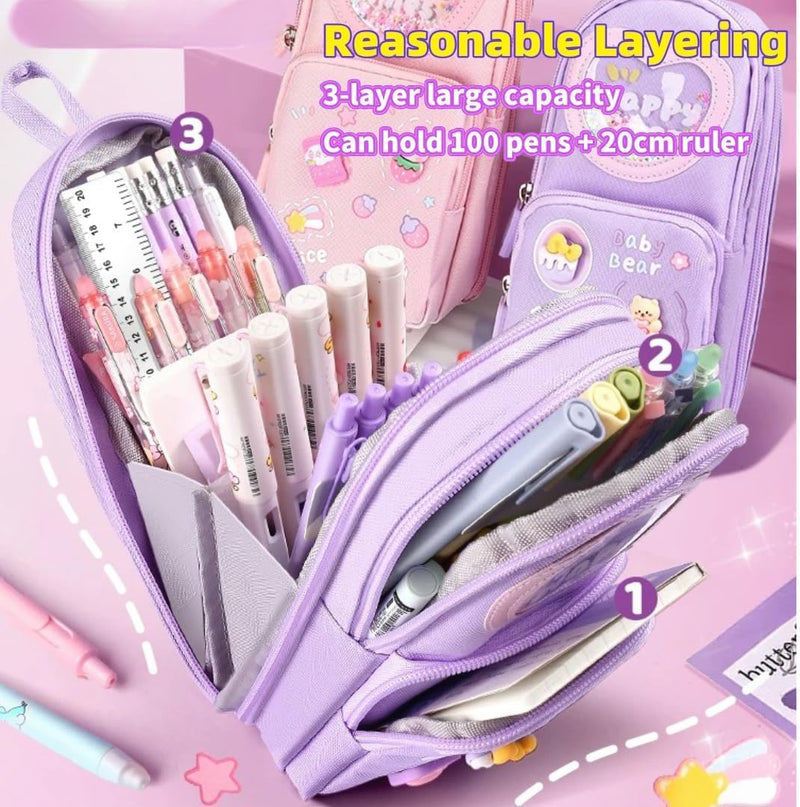 Pencil Case - Large Capacity Pencil Pouch, Handheld Pen Bag, Pencil Case Cute, Makeup Pocket Small Gadget Bag, 6 Compartments Pencil Bag Gift for Office School Teen Girl Boy Men (Purple)