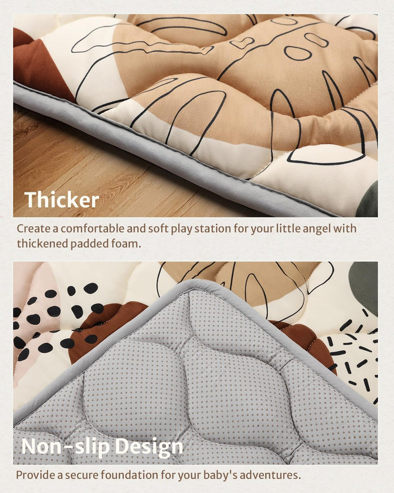 Blissful Diary Baby Play Mat, 47x47 Infant Play Mat for Playpen, Thicken Foam Cushioned Baby Mat for Floor, Non-Slip Kids Play Mat, Washable Baby Playmat for Babies,Toddlers, Earth Tones Design
