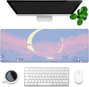 Desk Pad, Green Honeycomb Science Technology Extended Gaming Mouse Pad Large, 35.4"x15.7" Big Mouse Pad with Non-Slip Base and Stitched Edge, Long Computer Keyboard Mouse Mat for Home Office Work - 31.5"x11.8" Moon Night Scene