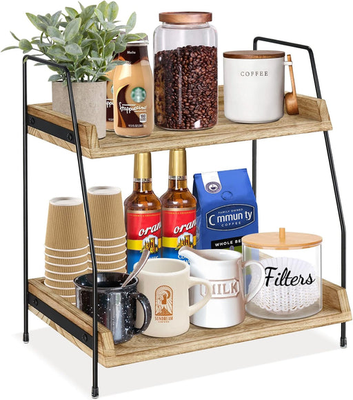 Coffee Bar Accessories and Organizer Countertop, Coffee Station Organizer Kitchen Counter Shelf Organizer,Coffee Condiment Storage,Cup Lid Holder Countertop Shelf for Bathroom (Black) - Brown