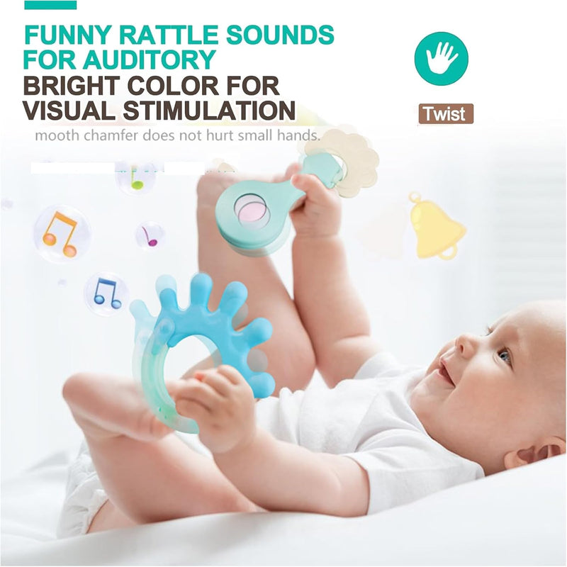 Baby Teether Toy Rattle for Baby Toys 0-12 Months Plus with Storage Box -14 Pcs BPA Free Soft Silicone Teething Toys Newborn Baby Sensory Toys Gifts 3 6 9 12 Months for Early Educational (14Pcs)