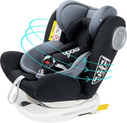 The Moon Brand Gyro Car Seat 360 Rotating Booster Seat for Kids/Infants/Toddlers Baby Travel Gear -Group 0+/1/2/3- Rear & Forward Convertible w/ Isofix 0M to 12Yr (Up to 36kg) Black - Black Kids Car seat