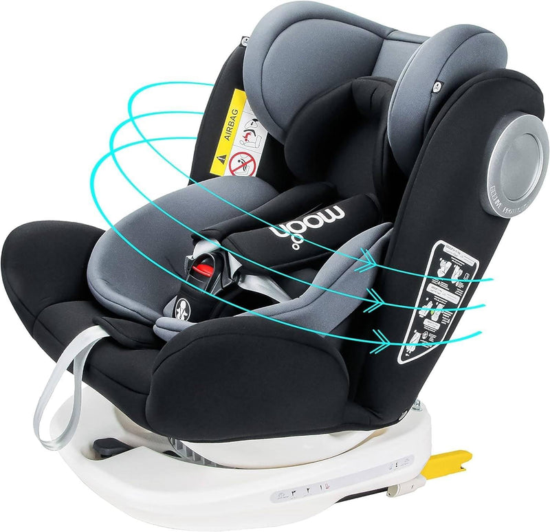 The Moon Brand Gyro Car Seat 360 Rotating Booster Seat for Kids/Infants/Toddlers Baby Travel Gear -Group 0+/1/2/3- Rear & Forward Convertible w/ Isofix 0M to 12Yr (Up to 36kg) Black - Black Kids Car seat