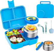 Bento Lunch Box for Kids: Leak-Resistant 304 Stainless Steel Lunch Boxs - 3-Compartments with Silicone Container - Bento Box for Ages 4-16 - for School, Picnics & Office (Pink) - Light Blue