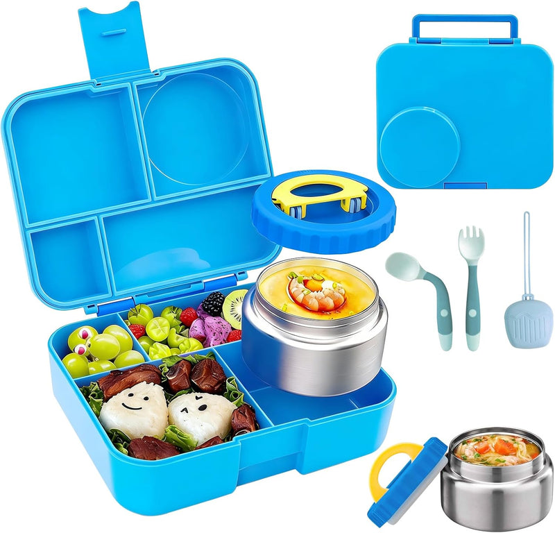 Bento Lunch Box for Kids: Leak-Resistant 304 Stainless Steel Lunch Boxs - 3-Compartments with Silicone Container - Bento Box for Ages 4-16 - for School, Picnics & Office (Pink) - Light Blue
