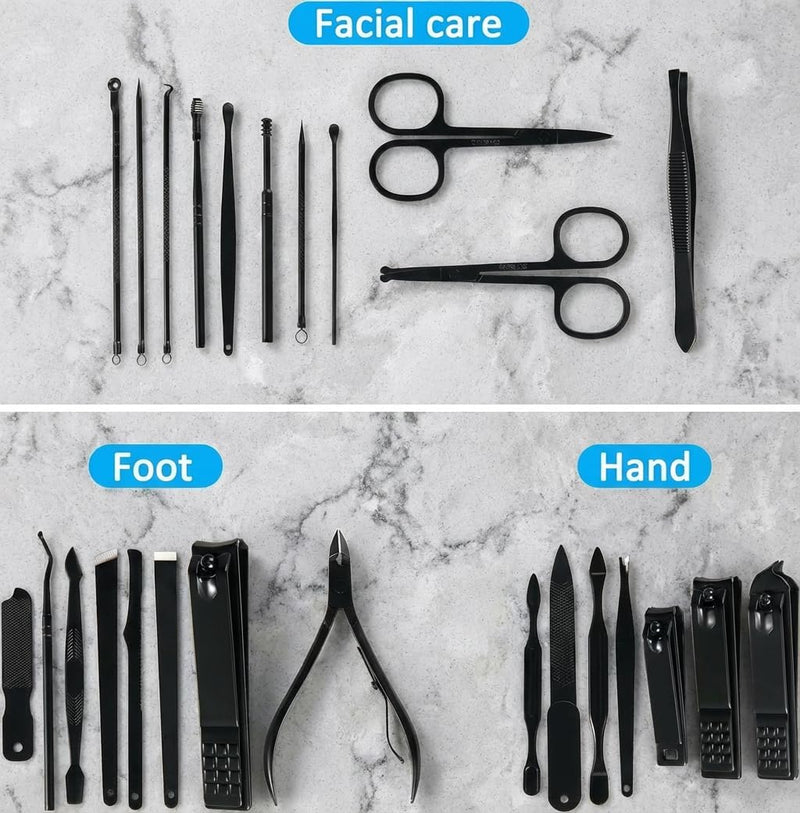 Manicure Set Professional Nail Clipper Kit-26 Pieces Stainless Steel Manicure Kit,nail Care Tools with Luxurious Travel Case - silver