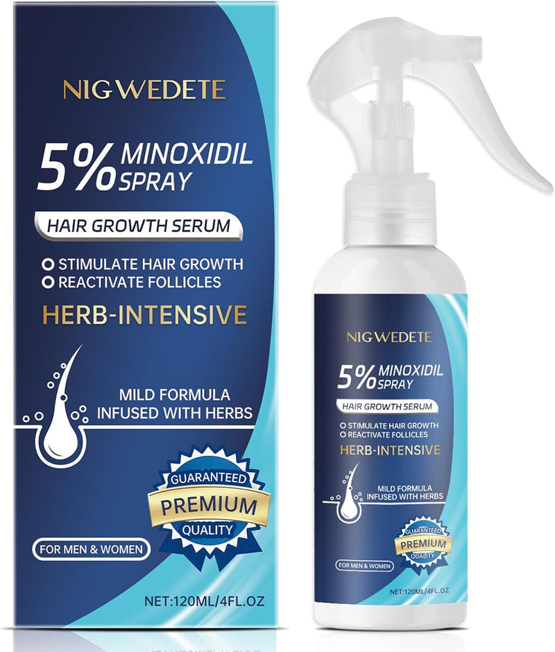 Minoxidil 5% for Men (120 ML), Advanced Minoxidil Spray with Provitamin B5 and Castor Seed Extract, Hair Loss Serum for Hair Growth and Beard Restoration - Minoxidil
