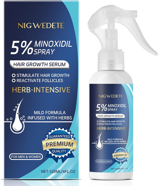 Minoxidil 5% for Men (120 ML), Advanced Minoxidil Spray with Provitamin B5 and Castor Seed Extract, Hair Loss Serum for Hair Growth and Beard Restoration - Minoxidil