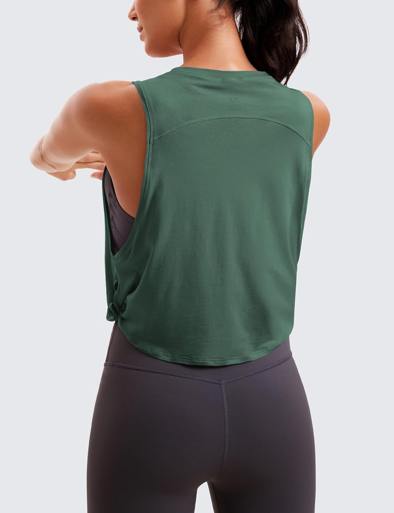 CRZ YOGA Women's Pima Cotton Workout Tank Crop Sports Shirt Sleeveless Yoga Running Tops