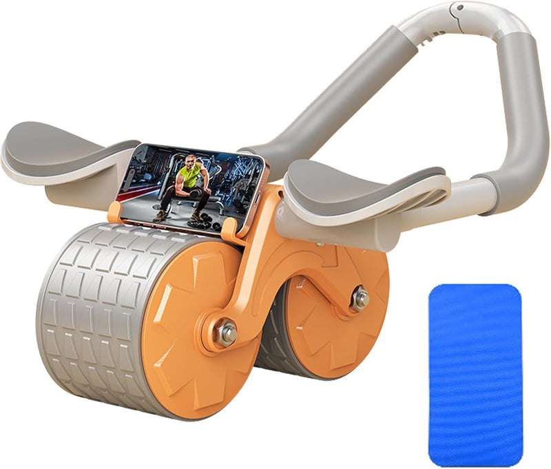 Automatic Rebound Ab Abdominal Exercise Roller Wheel - Core Strength Trainer, Ab Workout Equipment, Gym Home Fitness Equipment, Mute Roller, Dual Wheel Design, with Knee Mat for Abs, Core Workouts - Orange
