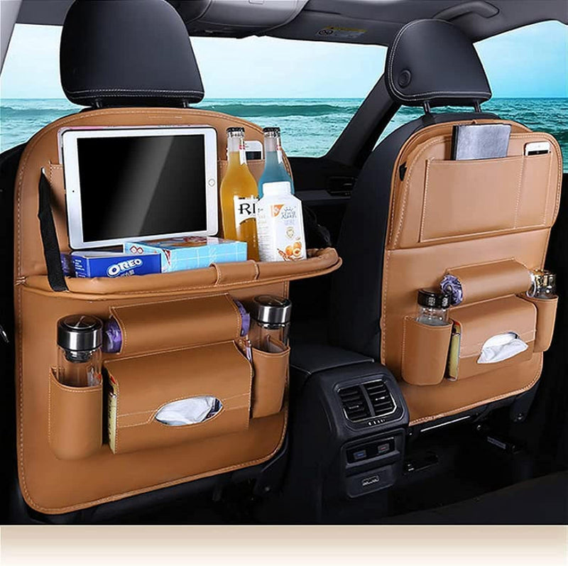 Car Backseat Organizer with Tablet Holder, Touch Screen Tablet Hanger Stand for Kids Toddlers and Storage, Cup Umbrella Tissue Holder, Kick Mats Protector Car Accessories Pack of 1 (Beige)
