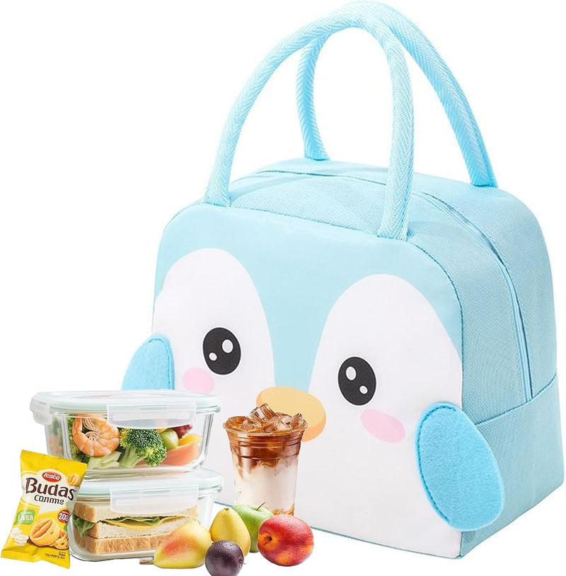 Insulated Lunch Bag,Cartoon Small Bento Tote Bag for Kids Girls & Students, Waterproof Cute Thermal Lunch Box Bag for School, Work, Picnic & Outdoor Activities(Pink Horse) - Penguin
