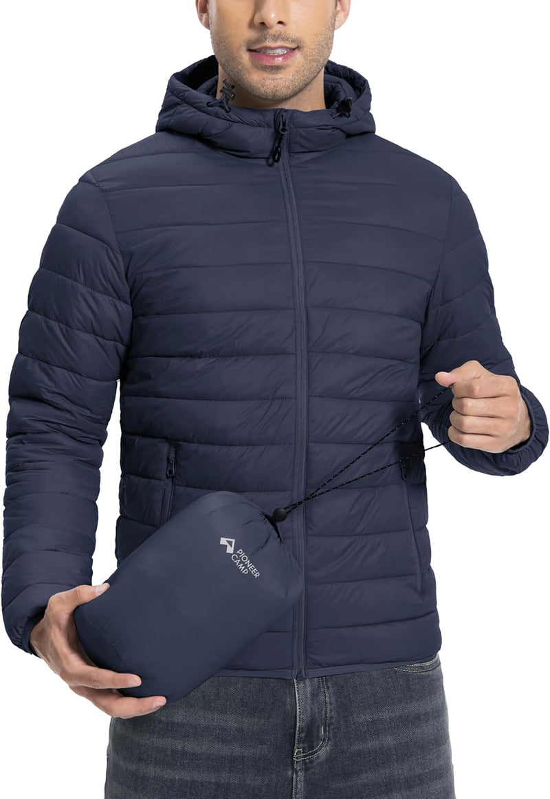 Men's Lightweight Hooded Thermal Insulated Padded Jacket for Running, Travel - Navy