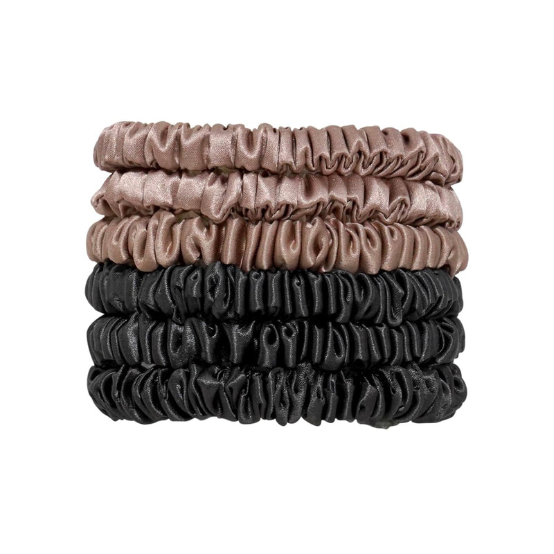 QIYUE 100% Mulberry Silk Scrunchies for Hair,Hair Ties Ropes Ponytail Holder for Women Girls Hair Accessories Decorations??air Elastics Bands (litegold black)