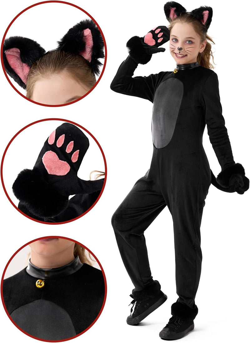 Spooktacular Creations Girls Cat Costume, Black Cat Plush Costume, Child Outfit Set for Kids Halloween Role Play Themed Party