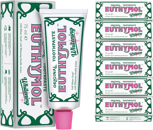 Euthymol Whitening Toothpaste 75 ml x 6, Toothpaste GMO Free Gluten Free Vitamin E, Plaque Removal, Antibacterial Toothpaste, White Clean Healthy Teeth, Refreshes Dental Care, Cleanliness Gums - Whitening Toothpaste 75 ml (6er Pack)