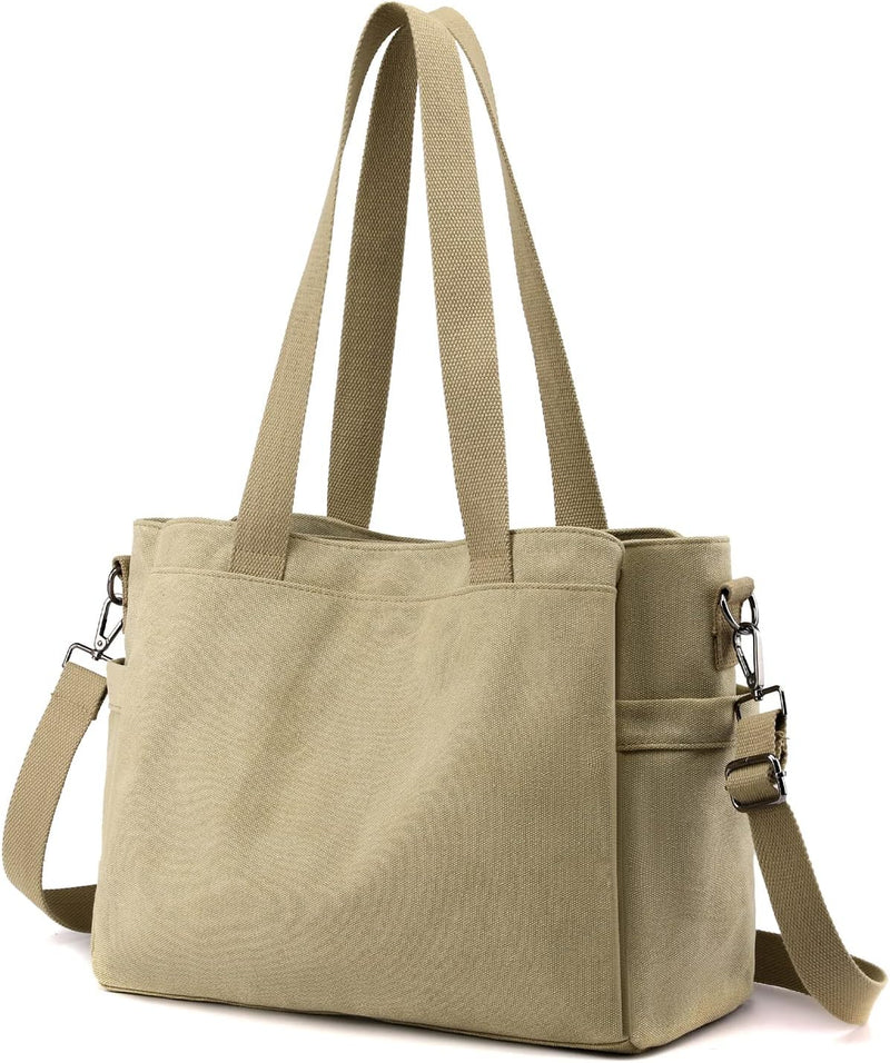 Hobo Handbags Light Nylon Crossbody Bag for Women, Multi Compartment Tote Purse Bags - Khaki - Large