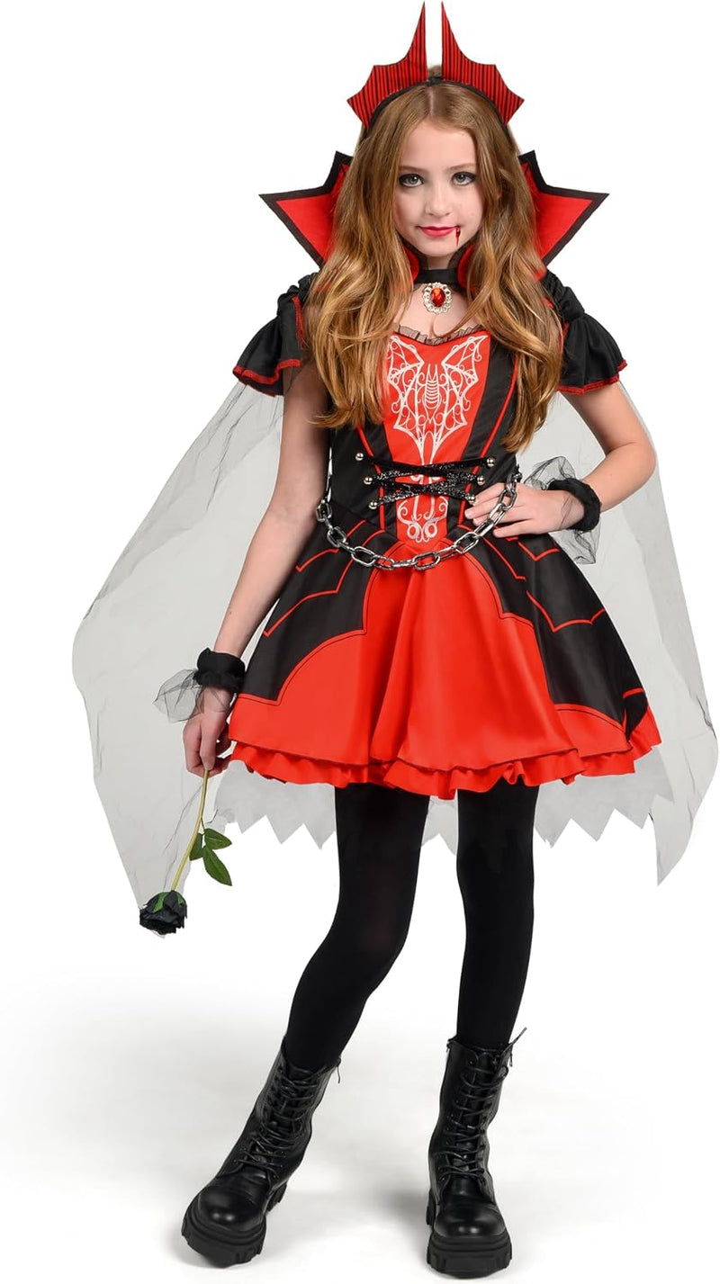 Spooktacular Creations Girls' Vampire Costume, Red Dark Vampire Dress, Halloween Dress-Up, Role Play and Costume Parties