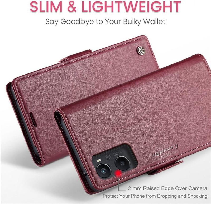 For Oppo A96 4G / A36 / A76 / K10 4G / Realme 9i 4G Leather Case RFID Blocking 3 Card Slot Mobile Cover - Red