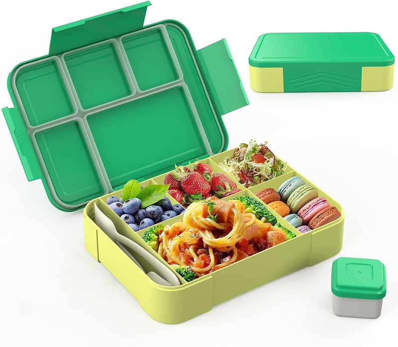 Lunch Box for Kid School,Children's Lunch Box with Compartments, Bento Box Children, Leak-proof Lunch Bento Boxes for Girls and Boys, Snack Box, Perfect for School, Nursery & Trips (Pink Rose) - Green 1330 ml