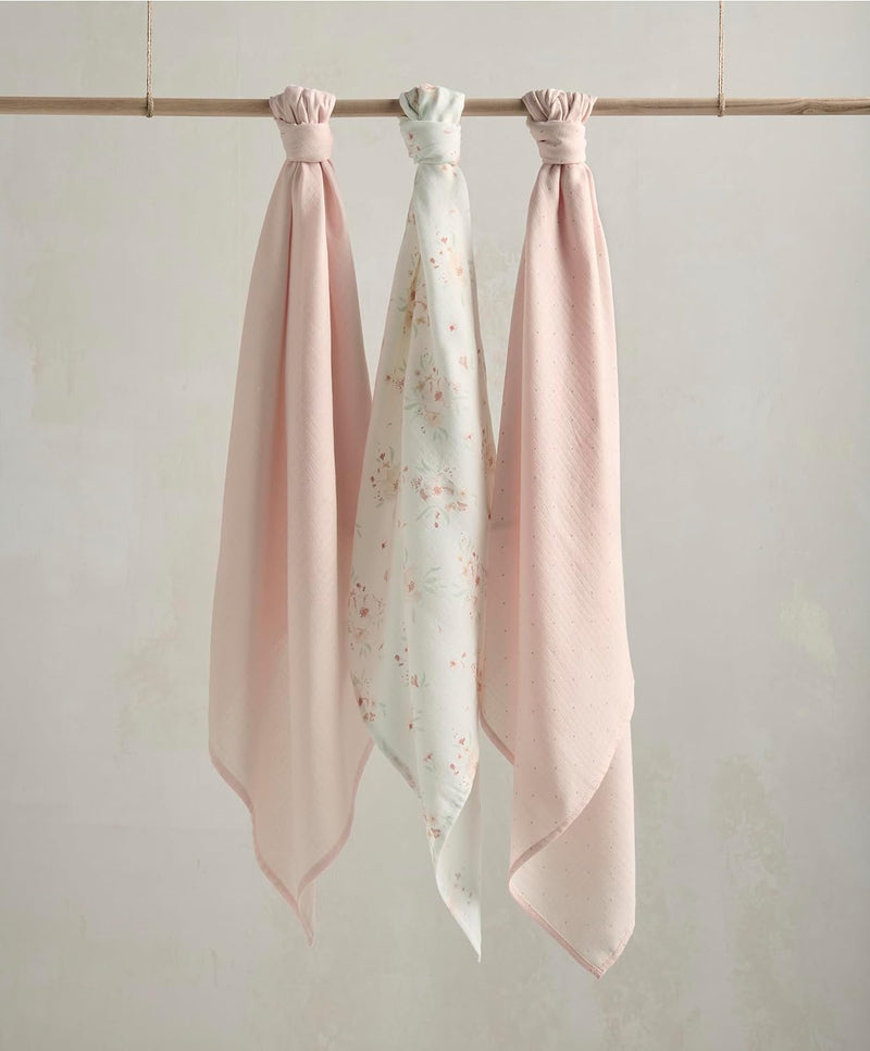Mamas & Papas 3 Pack Large Cotton Muslin Squares, Floral