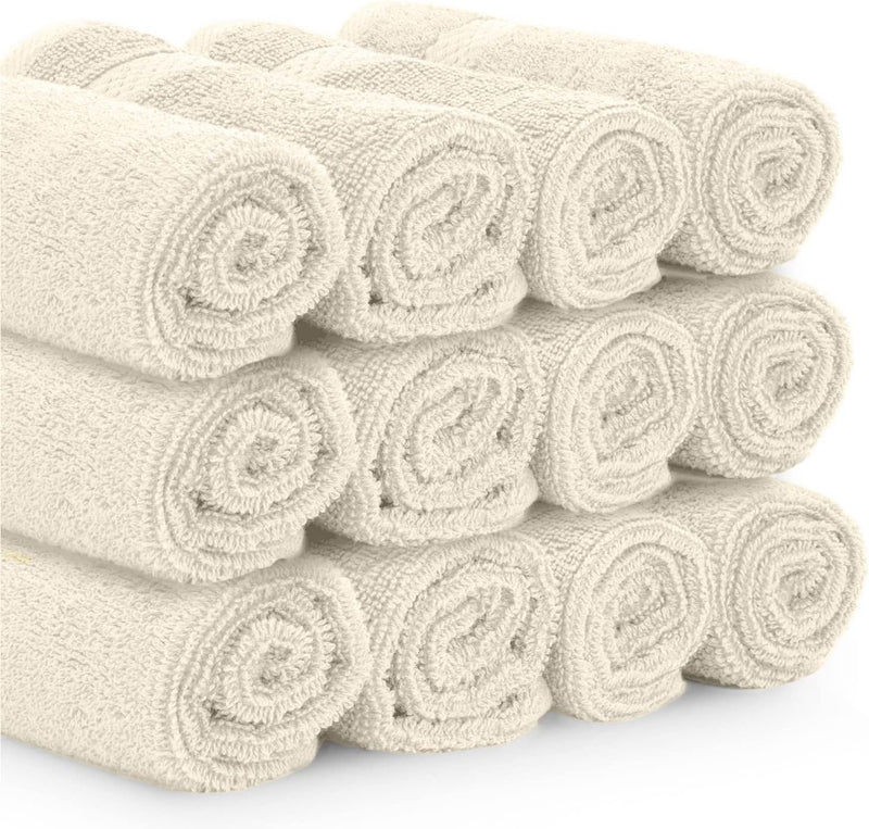 White Classic Luxury Cotton Washcloths - Small Hotel Spa Bathroom Face Towel | 12 Pack |