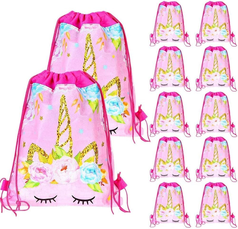 12-Pack Unicorn Drawstring Party Bags Prime Styles - Reusable Waterproof Favor Bags for Birthday Party Favors, Baby Showers & Gifts - 13.4" x 11"