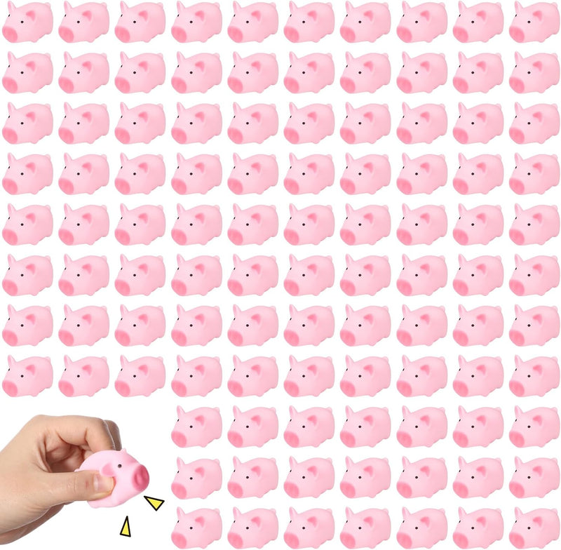 kymqlyw 100 Pcs Rubber Pig Bath Toy Bulk Mini Pig Toys Float and Squeak Pig Toy Pink Piggy Bathtub Toys for Baby Shower Halloween Christmas Birthday Party Supplies (2x1.4x1.4)