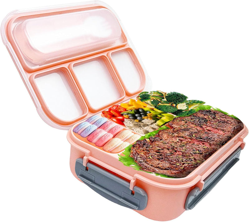 Bento Box with 4 Compartments 1300ml Leak Proof Lunchbox Microwave/Dishwasher Safe, BPA-Free, Easy to Clean Meal Containers - Red
