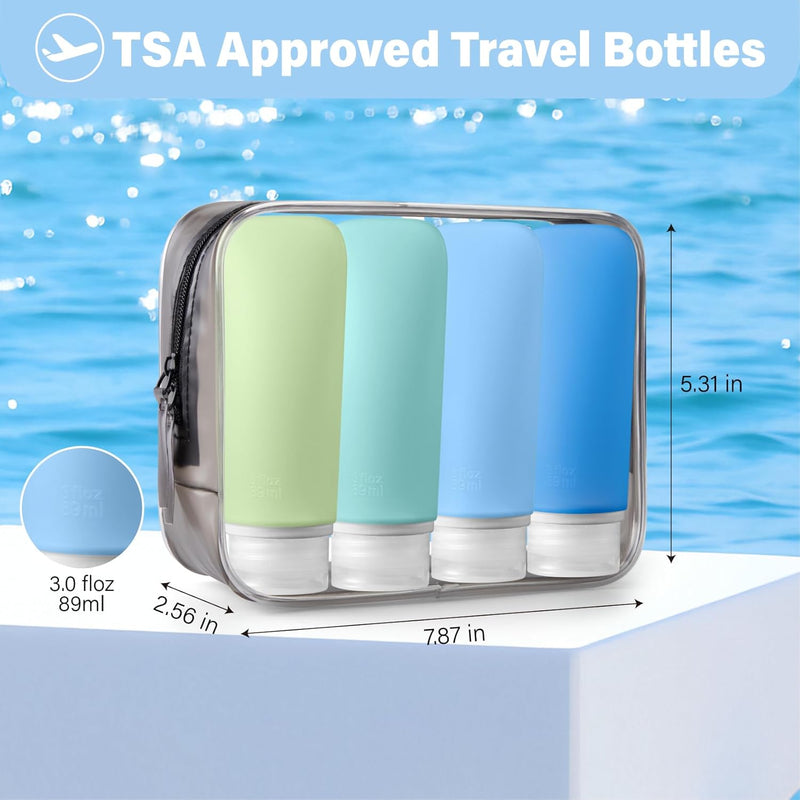 INSFIT Travel Bottles for Toiletries,Leak Proof 90ml Travel Size Containers, BPA Free TSA Approved Squeezable Silicone Tubes for Shampoo Conditioner Lotion Soap with Labels