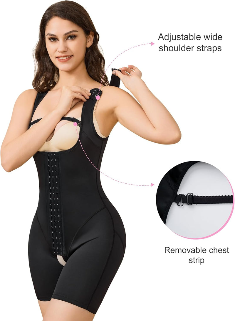 Women's Waist Trainer Bodysuit Butt Lifter Tummy Control Shapewear Hi-waist Thigh Slimmer Full Body Shaper Open Bust - Black
