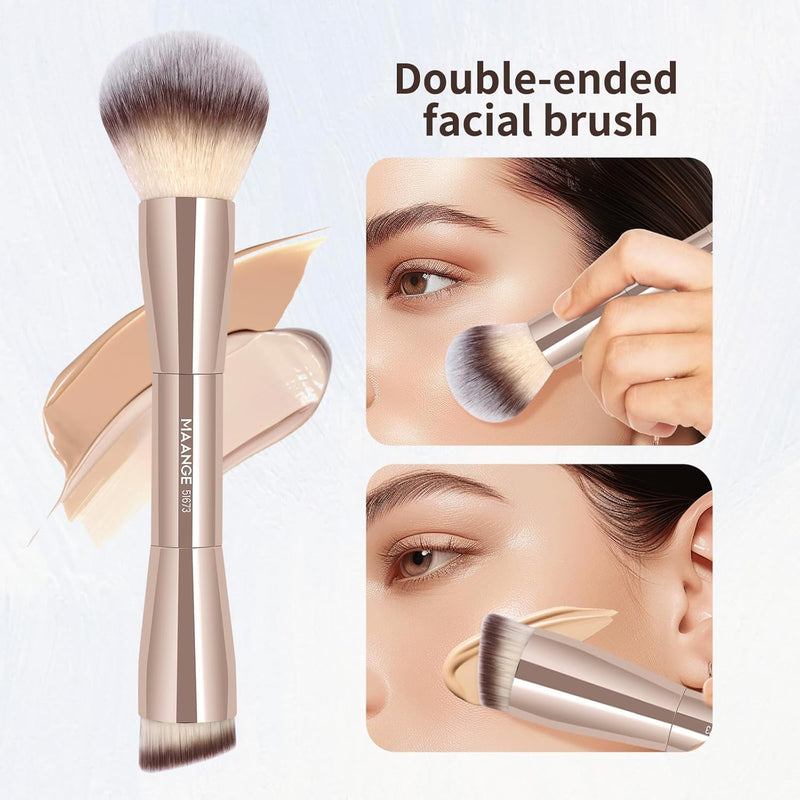 MAANGE Foundation Makeup Brush, Double Ended Makeup Brushes, Applying Liquid or Powder, Blush, Cream, Primer, for Contouring Blending Foundation Blush Brush(Gold, 2PCS)