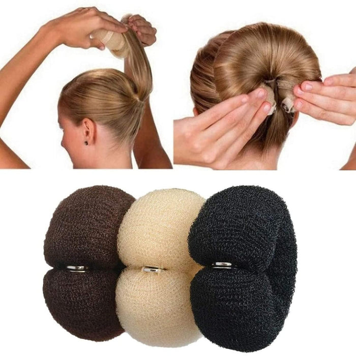 MAKINGTEC 3 Pcs Magic Roll Tool Hair Ring Diy Hair Foam Ring Shaper Snap Hair Donut Bun Hair Accessories, Long Buckle Nylon Hair Ring Magic Hair Styling Tool for Women Ponytail Holder (3 Multicolor)