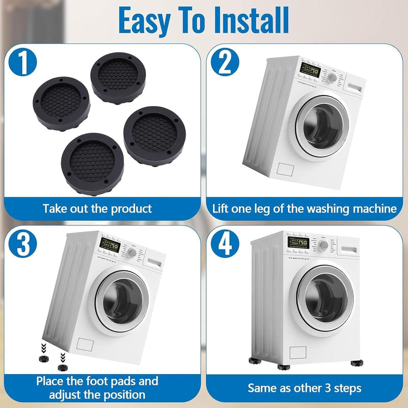 Anti Vibration Pads for Washing Machine, Washer Dryer Pedestals Fits All Machines, Stops Washer Dryer Moving and Prevents Noise, 4Pcs Silicone Washer Dryer Support Foot Pads (Grey)