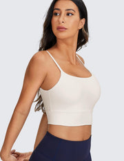 CRZ YOGA Women's V Back Longline Sports Bra with Adjustable Straps Wireless Workout Padded Yoga Bra Cropped Tank Tops