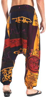 Mens Cotton Linen Harem Pants Elastic Waist Baggy Hippie Yoga Pants - Orange