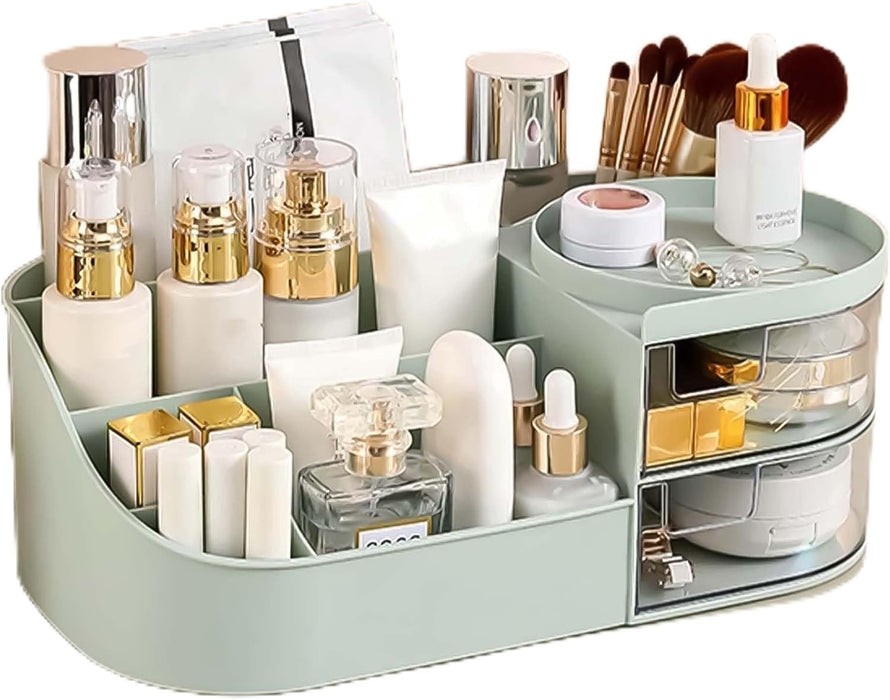 ALOXE Makeup Organizer | Makeup Box For Storage | Make Up, Cosmetic, Skincare Organiser For Women | Elegant Makeup Vanity With Transparent Drawer (Green)