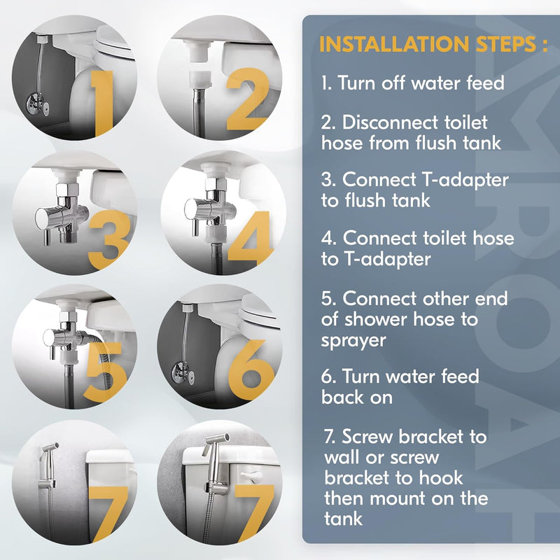 AMROAH Handheld Bidet Sprayer Set for Toilet with Hose & Easy Installation, Stainless Steel Bidet Toilet Sprayer Shower Adjustable Water Pressure Control for Feminie Wash Baby Wash Pets