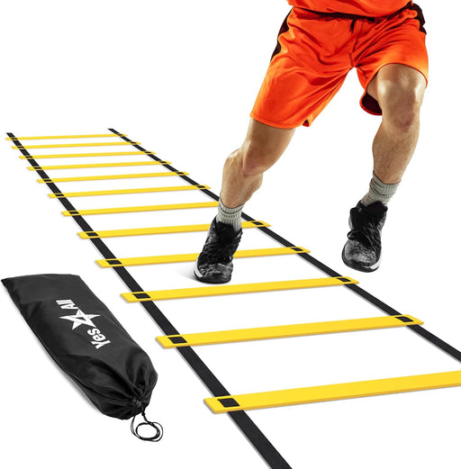 Ultimate Agility Ladder Speed Training Equipment - 8, 12, 20 Rungs with Multi Colors - Soccer and Football Training - Speed Ladder for Kids and Adults - Included Carry Bag - 12 Rungs 1. Yellow