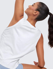 CRZ YOGA Women's Pima Cotton Loose Cropped Tank Tops Workout High Neck Sleeveless Athletic Gym Shirts