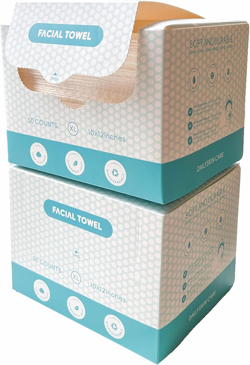 KMAKII Disposable Face Towelette Facial Cleansing Washcloth Dry Facial Tissue Face Cleaning Towels Dry Wipes for Cleaning and Skincare (1 Box of 50 Sheets)