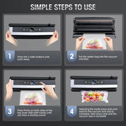 8 in 1 Food Vacuum Sealer Machine, Vacuum Sealer Machine with Build-in Cutter Automatic Air Sealing System LED Indicator for Food Storage Dry and Moist Food Modes with 5 Pcs Seal Bags Kit (Black)