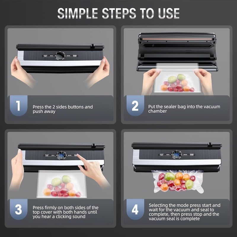 8 in 1 Food Vacuum Sealer Machine, Vacuum Sealer Machine with Build-in Cutter Automatic Air Sealing System LED Indicator for Food Storage Dry and Moist Food Modes with 5 Pcs Seal Bags Kit (Black)