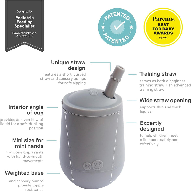 ez pz Ezpz Mini Cup + Straw Training System (Blush) - 100% Silicone Training Cup For Infants + Toddlers - Designed By A Pediatric Feeding Specialist - 9 Months+
