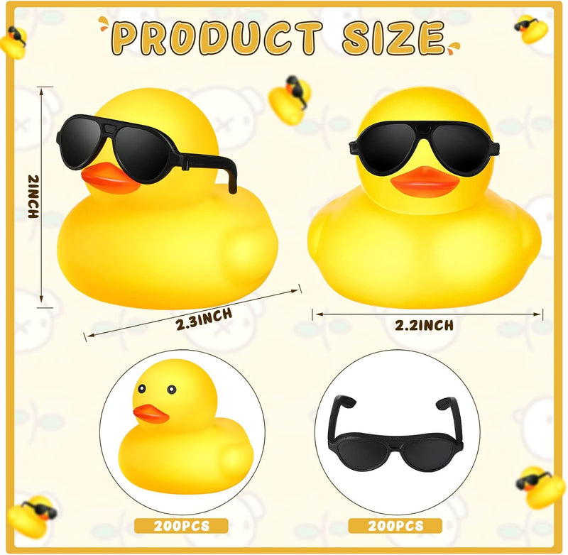 Chivao 200 Pcs Mini Rubber Ducks with Sunglasses, Rubber Ducks in Bulk Mini Tiny Ducks Bath Toys Float Squeak Bathtub Duckies Cruise Baby Shower Birthday Party (Colorful)