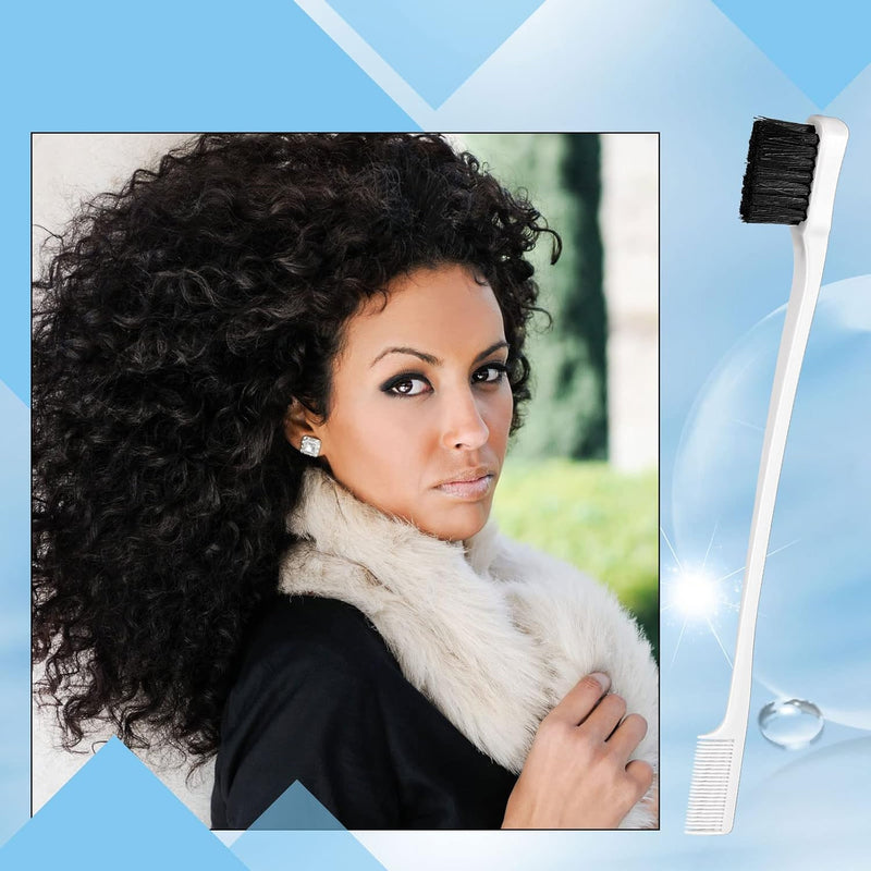 Geiserailie 3 Pcs Slick Back Hair Brush Set Bristle Brush Edge Control Teasing Comb for Women Black Hair(Black)