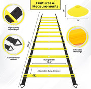 20ft Agility Ladder & Soccer Training Equipment, to Boost Fitness & Increase Quick Footwork, with Speed Parachute, Speed Cones, Carry Bag & Drill Charts - Agility Training Set with Parachute