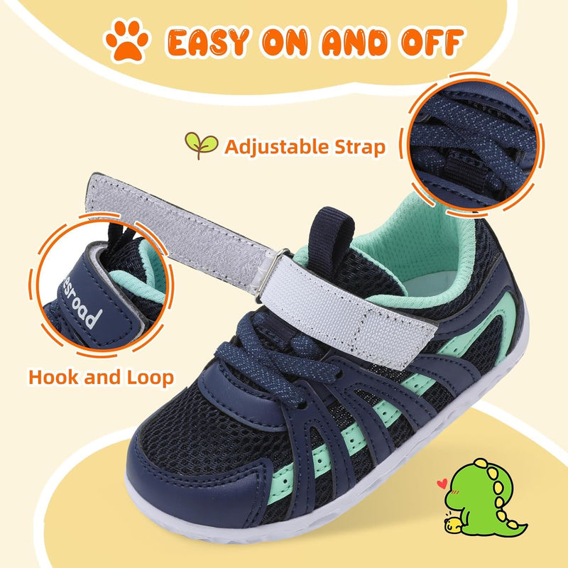 L-RUN Toddler Boys Girls Sneakers Kids Breathable Walking Shoes Barefoot Strap Non-Slip Sole Tennis Shoes